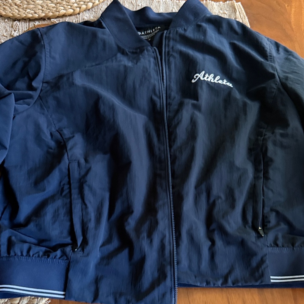 Athleta Navy Script Logo Zip-Up Jacket - Picture 2 of 5